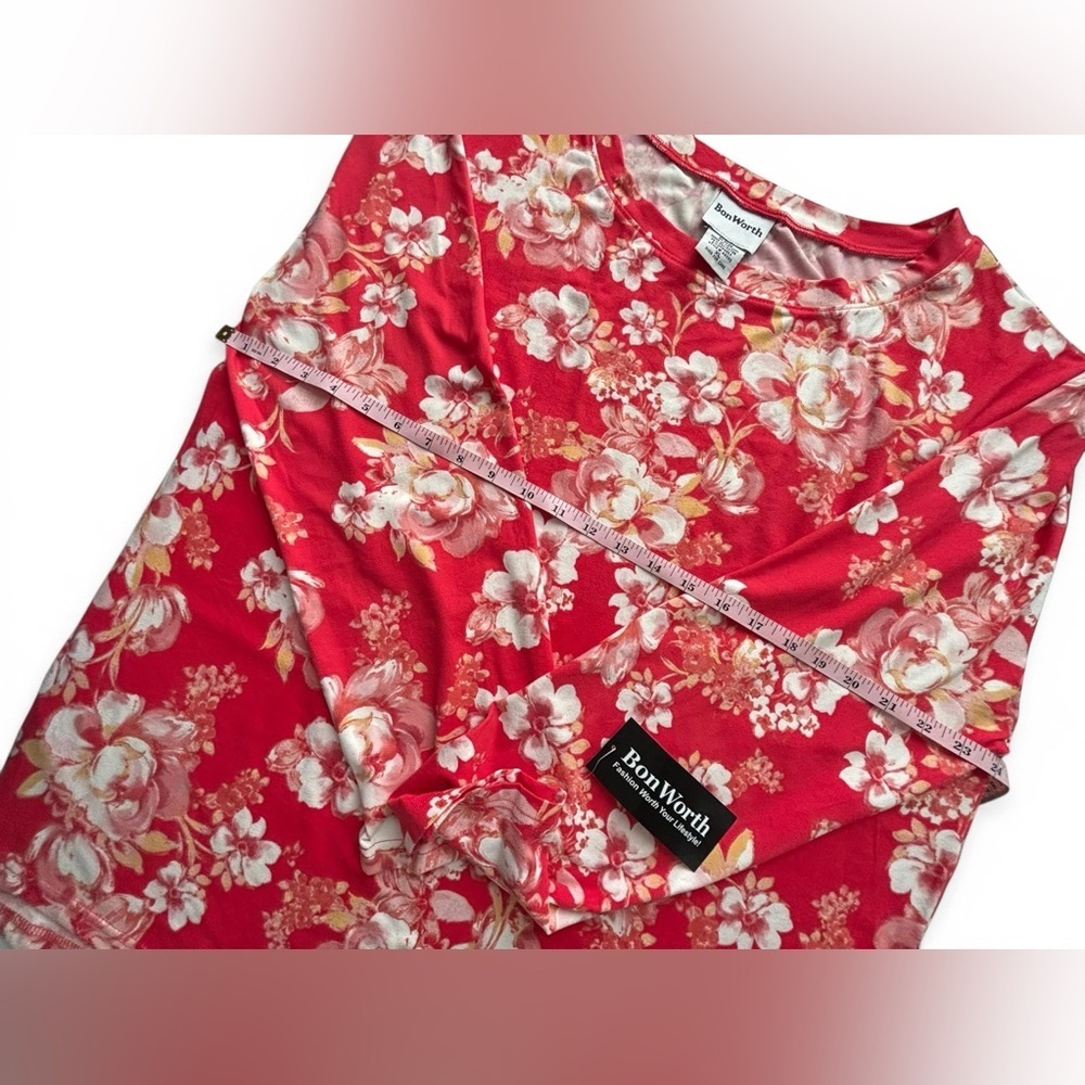 BonWorth Red Floral Long Sleeve Blouse NWT Womens XL Stretch Top - Picture 4 of 6